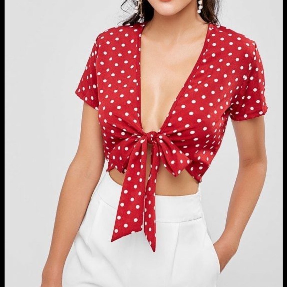 SHEIN  Coquette Polka Dot front Tie  Shirt Size  Medium